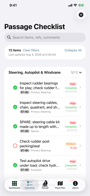 Passage checklist on iPhone