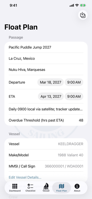 Float plan form on iPhone