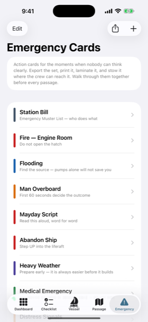 Emergency cards list on iPhone
