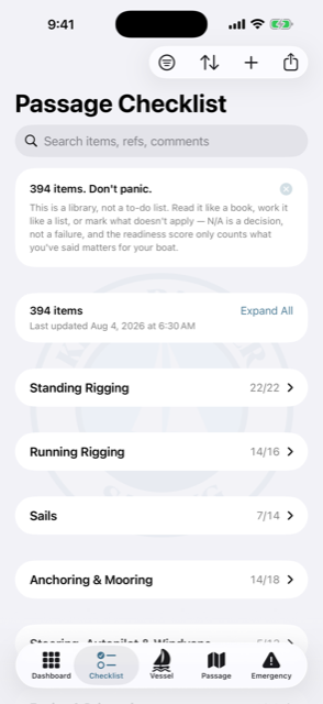 Passage checklist on iPhone