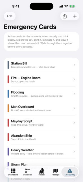 Emergency cards list on iPhone